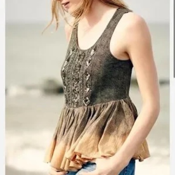 🆕🏷️  Anthropologie Suva Swing Tank Beaded Peplum Top Size M - Picture 3 of 14